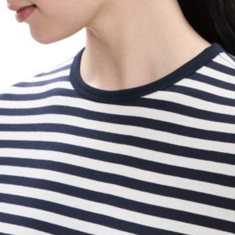 Theory PIMA COTTON Perfect Tee Clinton Stripe T-Shirt LARGE black white soft - Picture 2 of 9